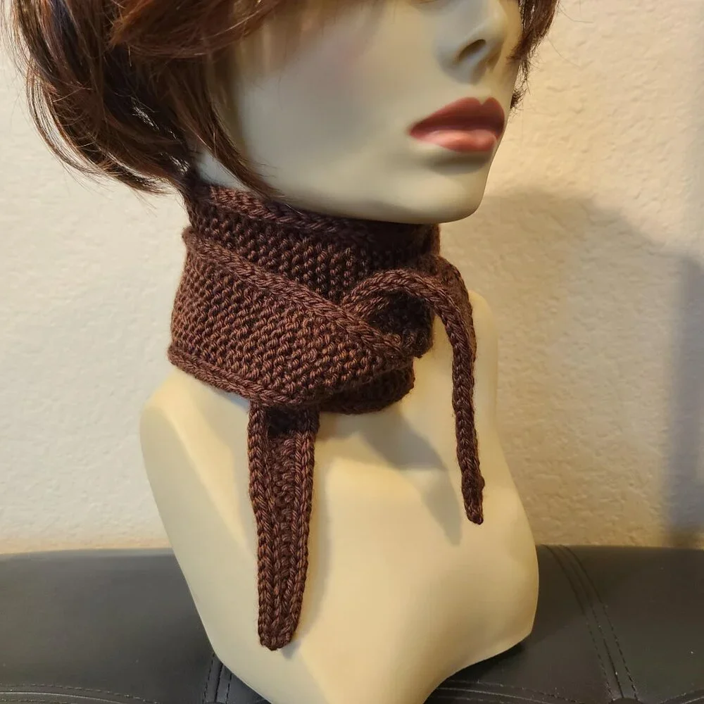 Sophie scarf Neck scarf small scarf Chocolate Brown scarf Knitted Handmade Scarf